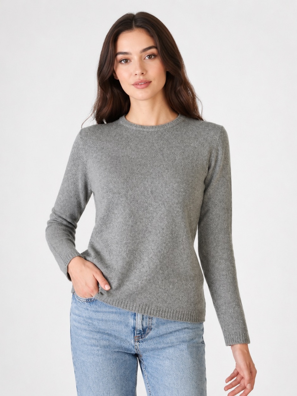 Sutton Studio 100% Cashmere Crewneck Sweater Heather Gray NWT Women Size S